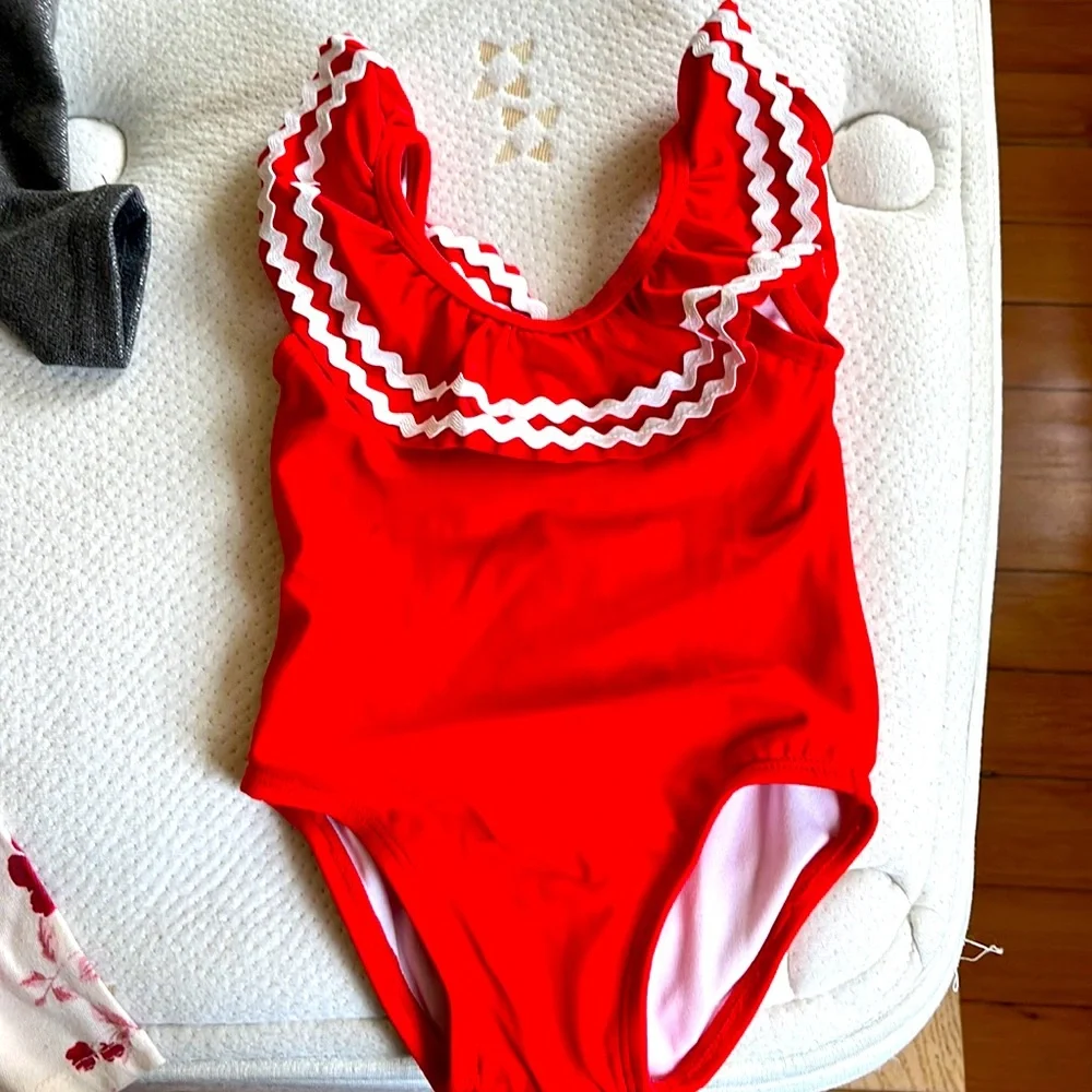 Janie and Jack Red One-Piece Swimsuit with White Trim